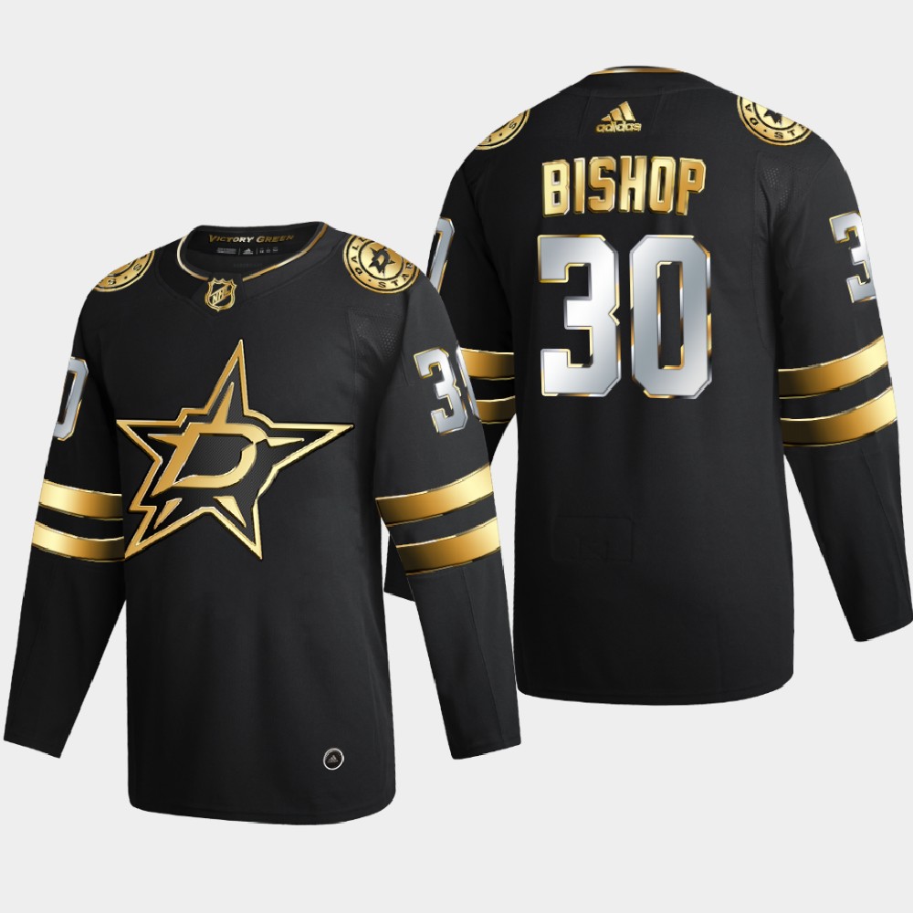 Dallas Stars 30 Ben Bishop Men Adidas Black Golden Edition Limited Stitched NHL Jersey